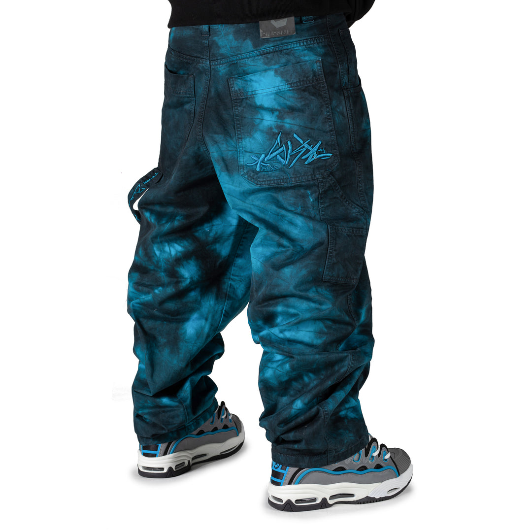 PANTALONE IN GABARDINA THE BLUESKIN NEW REFLECTIVE TURCHESE BAGGY HIP HOP