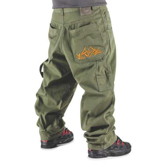 Jeans The Blueskin verde ricamo ocra