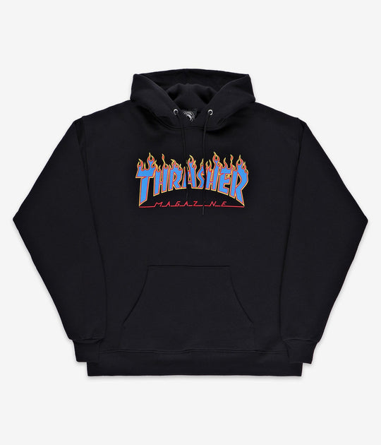 THRASHER FLAME FELPA HOODIE (BLACK BLUE)
