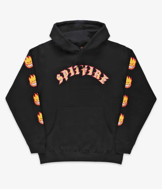 SPITFIRE OLD AND BIGHEAD FILL SLEEVE SWEATSHIRT HOODIE (BLACK)