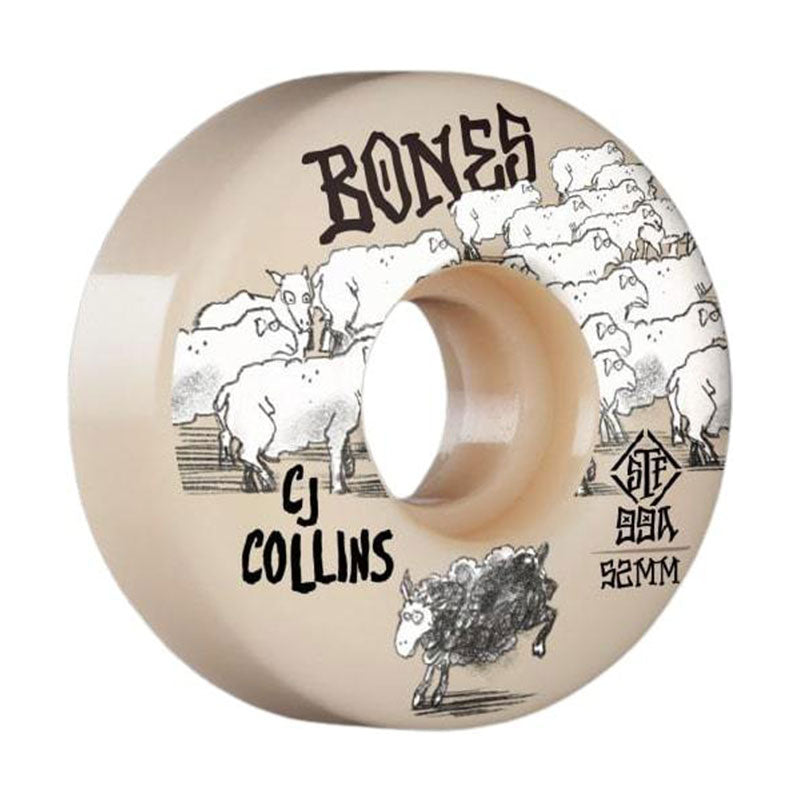 BONES WHEELS PRO STF SKATEBOARD WHEELS COLLINS BLACK SHEEP 52MM V3 SLIM 99A 4PK