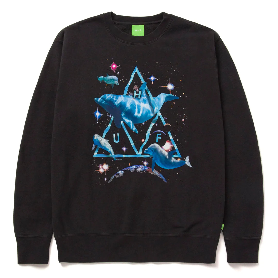 SPACE DOLPHINS WASH CREWNECK SWEATSHIRT