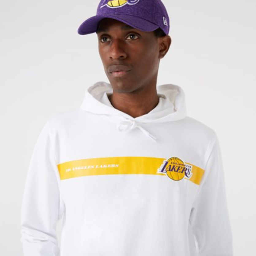 LA LAKERS TEAM LOGO STRIPE WHITE FELPA CON CAPPUCCIO