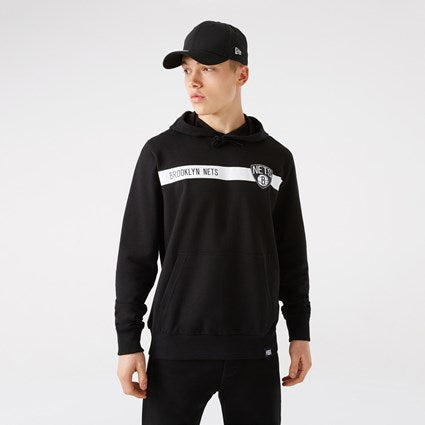 BROOKLYN NETS TEAM LOGO STRIPE FELPA CON CAPPUCCIO NERA