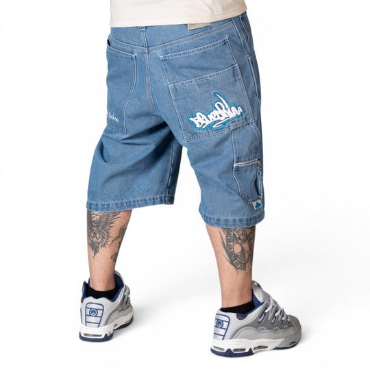 BERMUDA BAGGY UOMO BLUESKIN WAREKO AZZURRO STONE BLEACHED HIP HOP SKATE