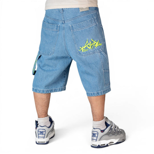 BERMUDA JEANS BAGGY BLUESKIN WARRIOR AZZURRO GRAFFITO FLUO HIP HOP