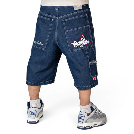BERMUDA BAGGY UOMO BLUESKIN WAREKO DENIM STONE WASH SCURO HIP HOP