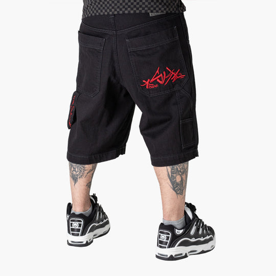 BERMUDA JEANS UNISEX BLUESKIN BAGGY HIP HOP NERO GRAFFITO RED