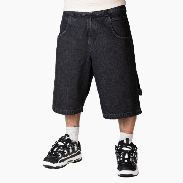 BERMUDA JEANS UOMO BLUESKIN BAGGY NERO HIP HOP RICAMO RASTA